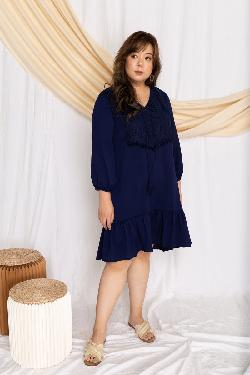 Crochet-Tassels Textured Dress (Navy), Dress - 1214 Alley