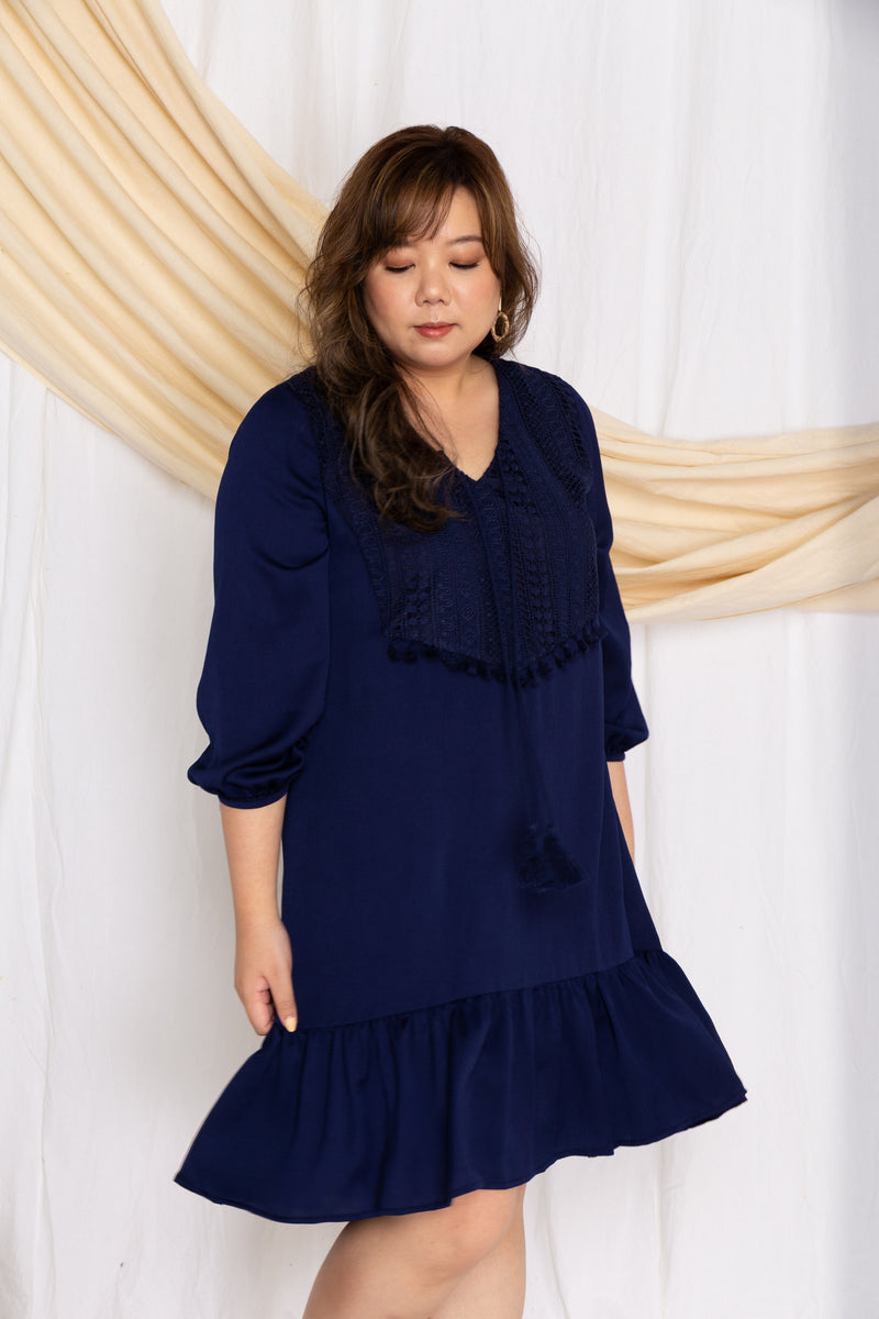 Crochet-Tassels Textured Dress (Navy), Dress - 1214 Alley