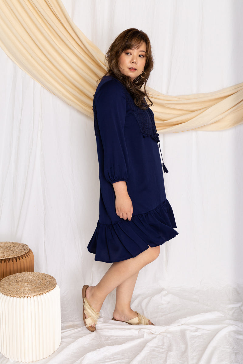 Crochet-Tassels Textured Dress (Navy), Dress - 1214 Alley