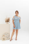 Floral Pleated Toga Romper (Pastel Blue)