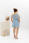 Floral Pleated Toga Romper (Pastel Blue)