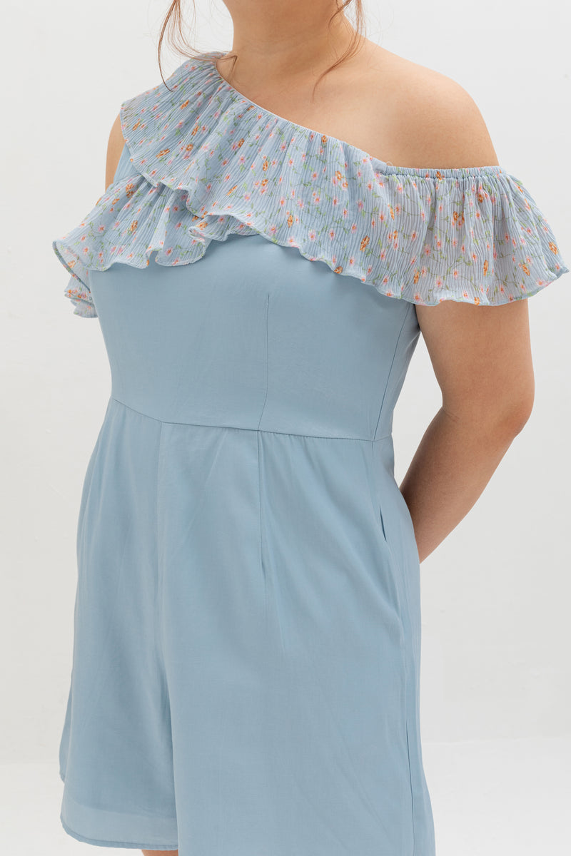 Floral Pleated Toga Romper (Pastel Blue)