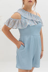 Floral Pleated Toga Romper (Pastel Blue)
