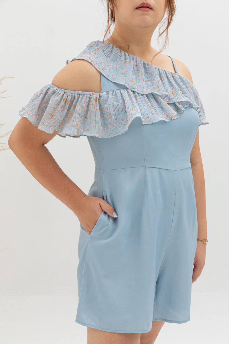 Floral Pleated Toga Romper (Pastel Blue)