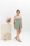 Floral Pleated Toga Romper (Sage)