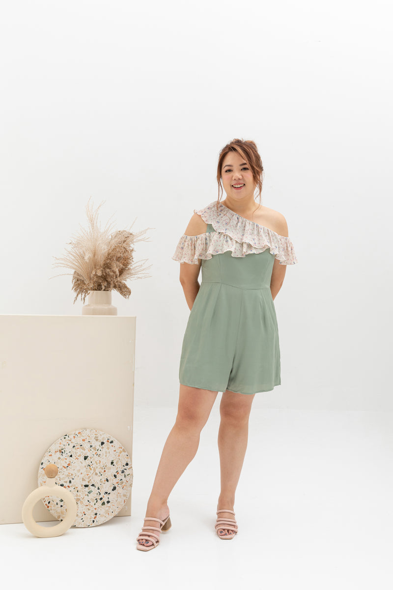Floral Pleated Toga Romper (Sage)