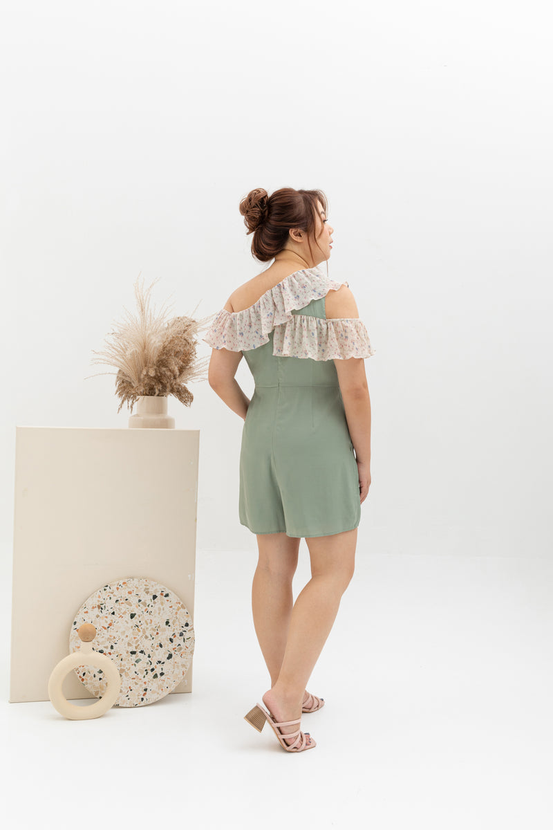 Floral Pleated Toga Romper (Sage)