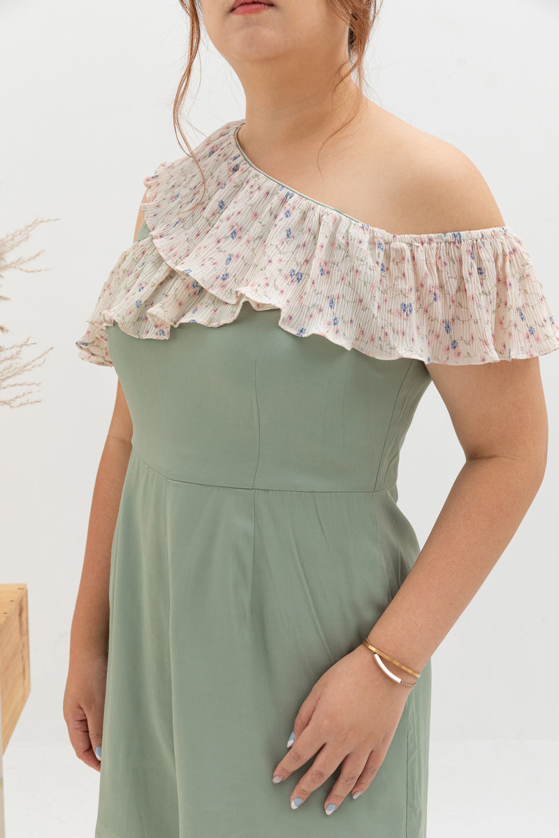 Floral Pleated Toga Romper (Sage)