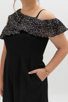 Floral Pleated Toga Romper (Black)