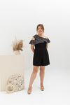 Floral Pleated Toga Romper (Black)