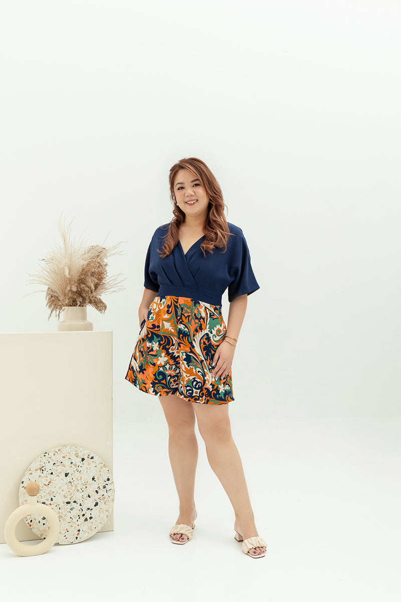Prints Kimono Romper (Navy)