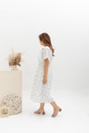 Smocked Waist Dress (White Floral Embroidery)