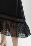 Ruffles Hem Chiffon Midi Dress (Black on Black Embroidery)