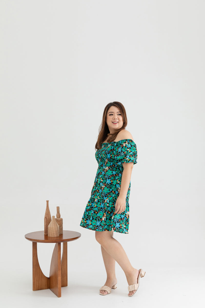 2-way Alice Smocked Mini Tier Dress (Forest)