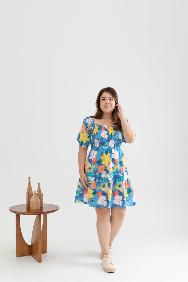 2-way Alice Smocked Mini Tier Dress (Ocean Florals)