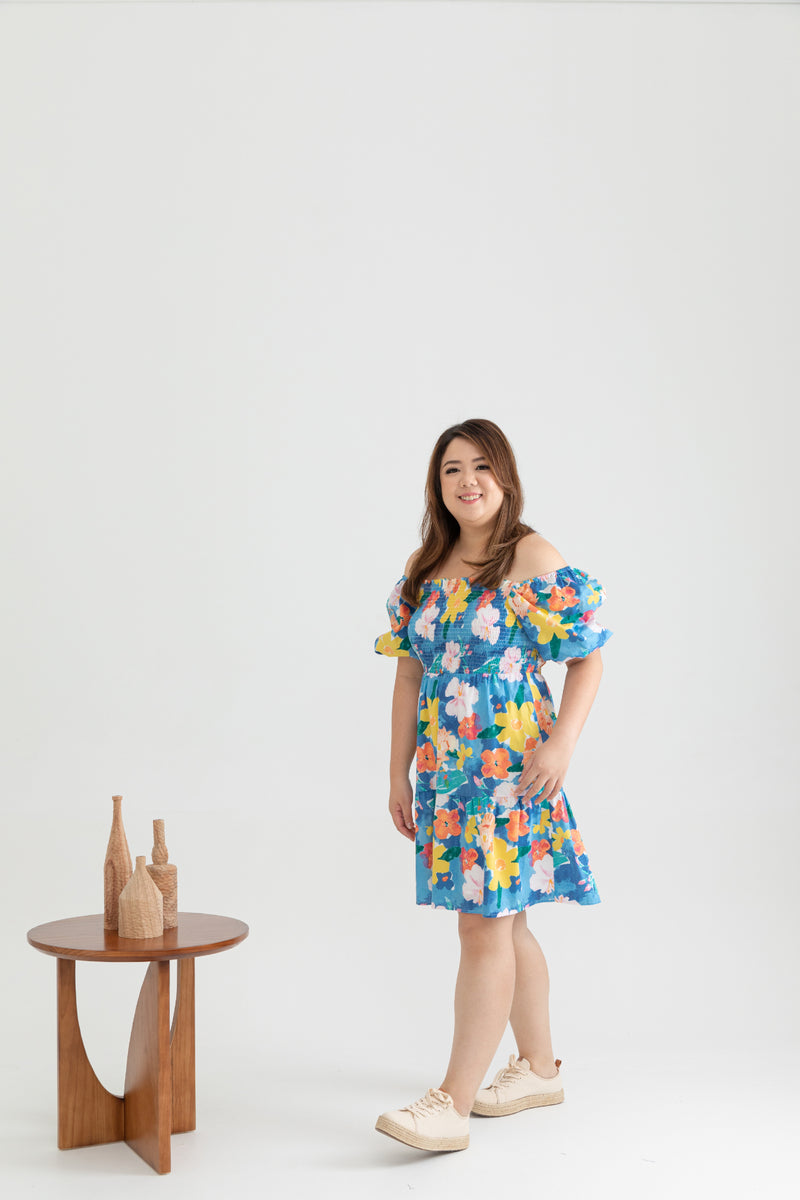 2-way Alice Smocked Mini Tier Dress (Ocean Florals)