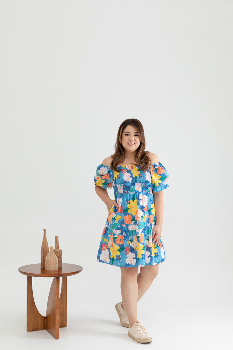 2-way Alice Smocked Mini Tier Dress (Ocean Florals)