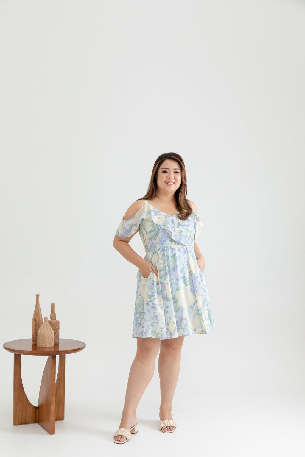 Cold Shoulder Panel Flare Dress (Dreamy Hydrangea)