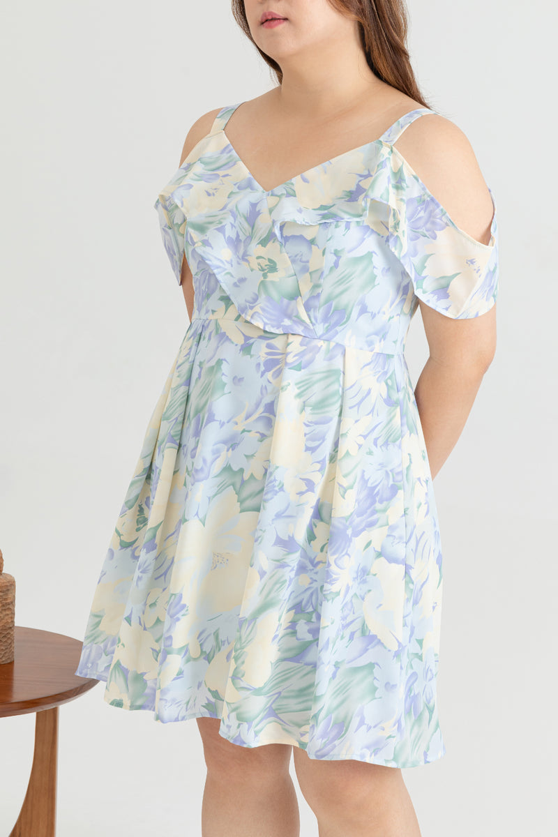 Cold Shoulder Panel Flare Dress (Dreamy Hydrangea)