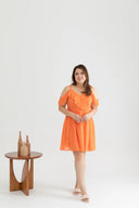 Cold Shoulder Panel Flare Dress (Mandarin Orange)