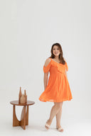Cold Shoulder Panel Flare Dress (Mandarin Orange)