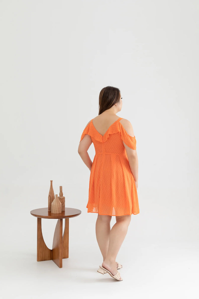 Cold Shoulder Panel Flare Dress (Mandarin Orange)
