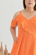 Cold Shoulder Panel Flare Dress (Mandarin Orange)