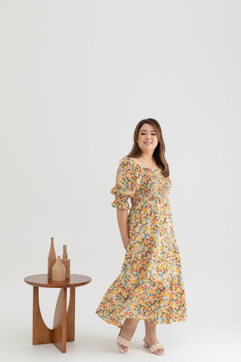 2-way Belle Smocked Midi Dress (Garden)