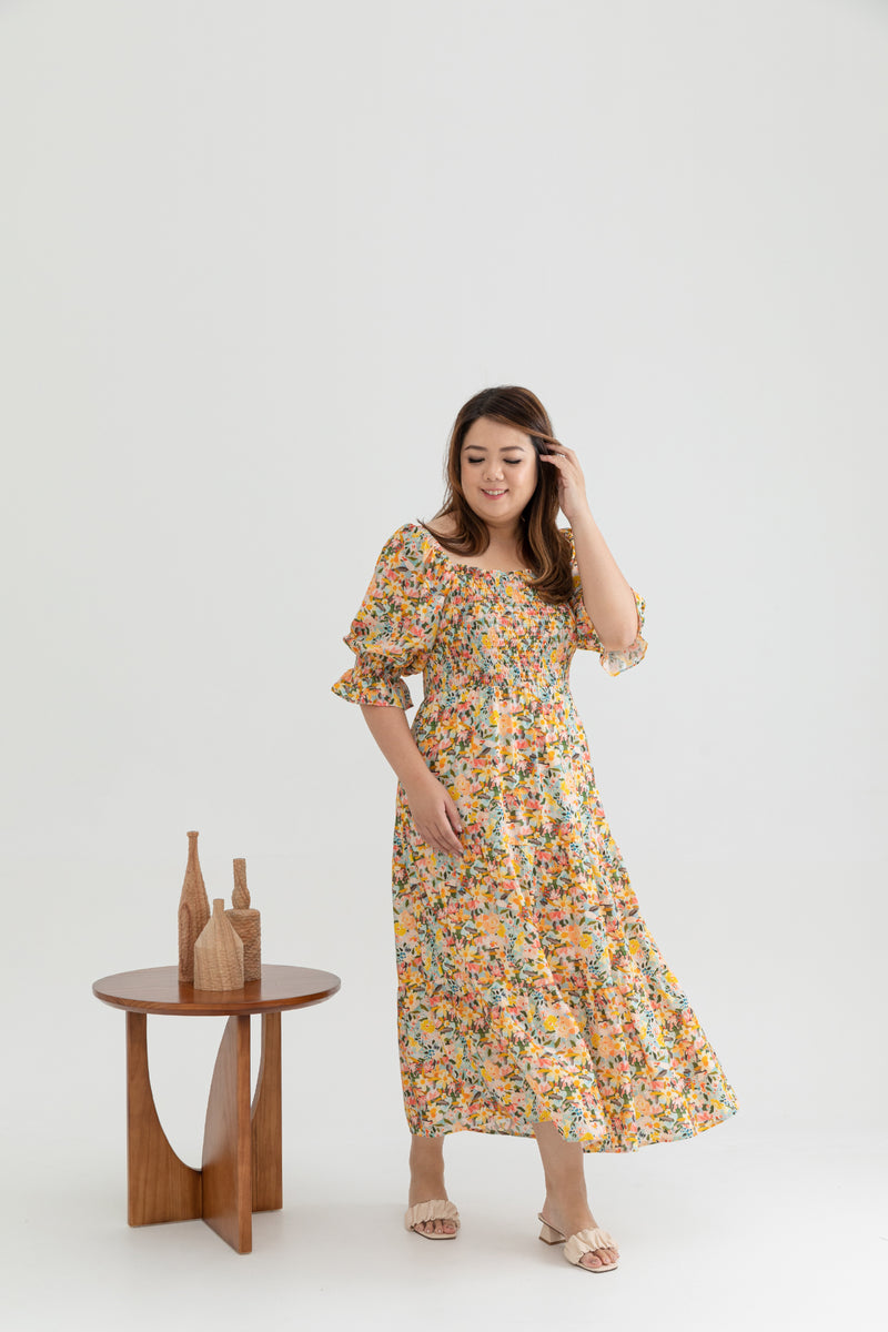 2-way Belle Smocked Midi Dress (Garden)