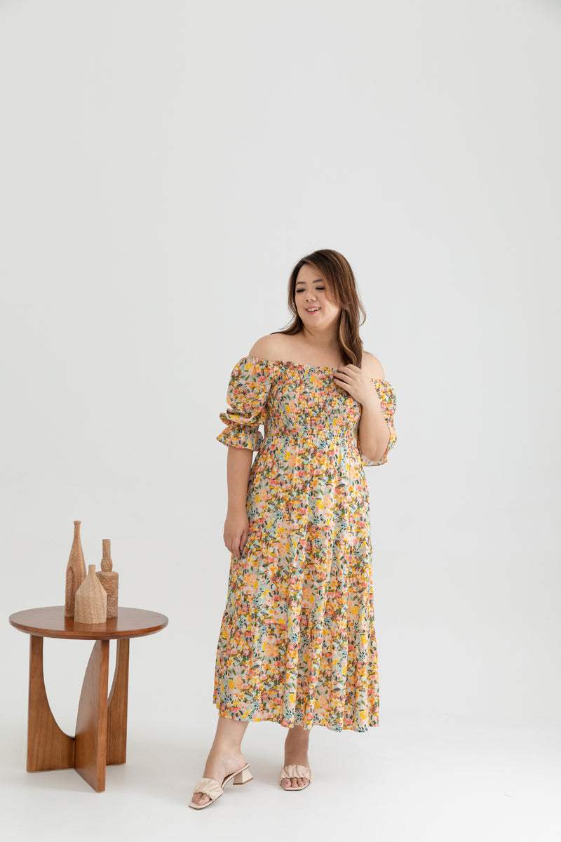 2-way Belle Smocked Midi Dress (Garden)