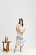 Classic V-Neck Midi Jumpsuit (Sky Blue Clouds)