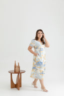 Classic V-Neck Midi Jumpsuit (Sky Blue Clouds)