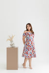 Front Pockets Midi Dress (Scarlet Tulips)