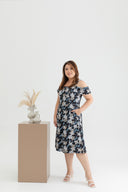 Floral Cold Shoulder Midi Jumpsuit (Blue Lilies)