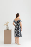 Floral Cold Shoulder Midi Jumpsuit (Blue Lilies)