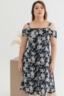 Floral Cold Shoulder Midi Jumpsuit (Blue Lilies)