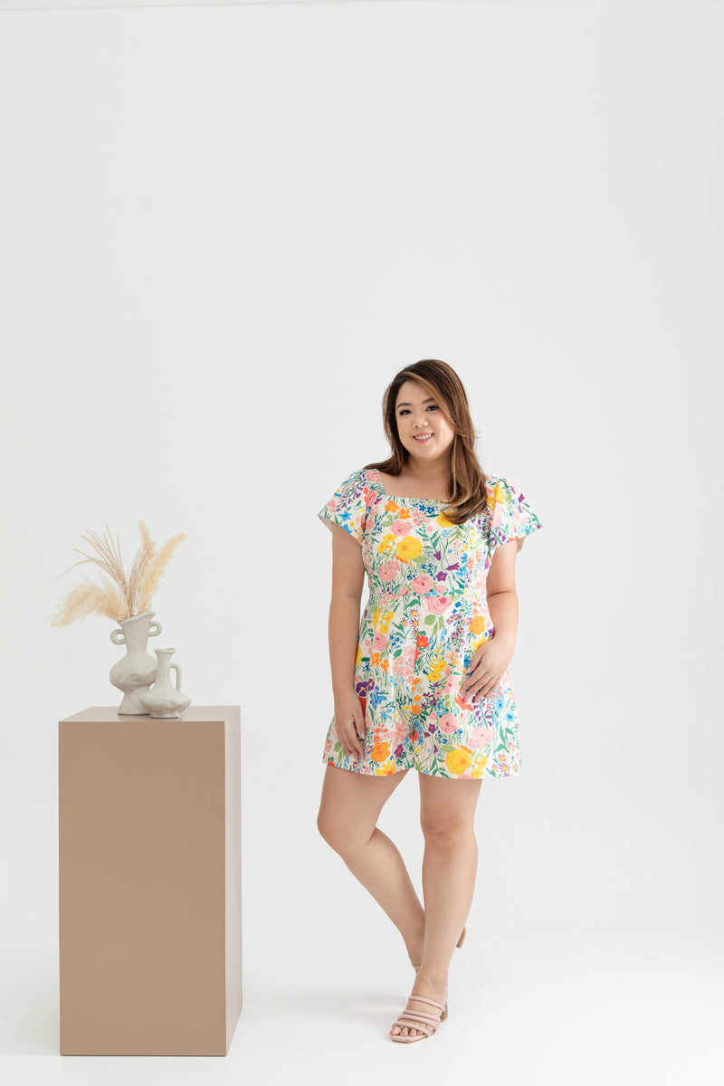 2-way Off Shoulder Romper (White Garden)