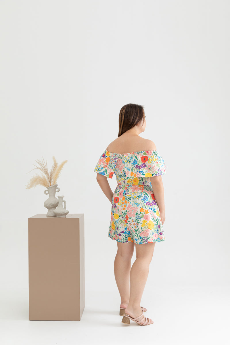 2-way Off Shoulder Romper (White Garden)