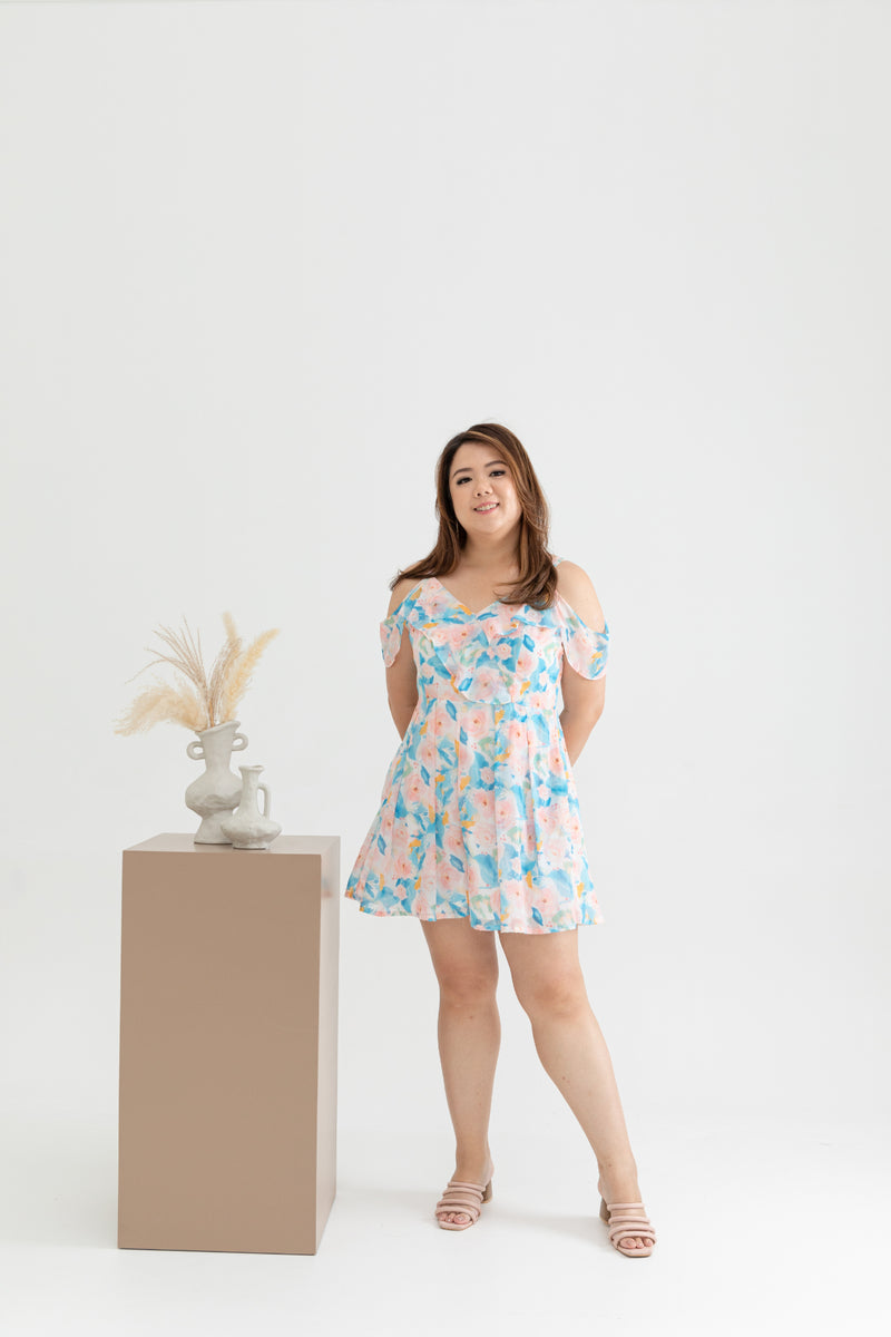 Cold Shoulder Chiffon Romper (Watercolor)