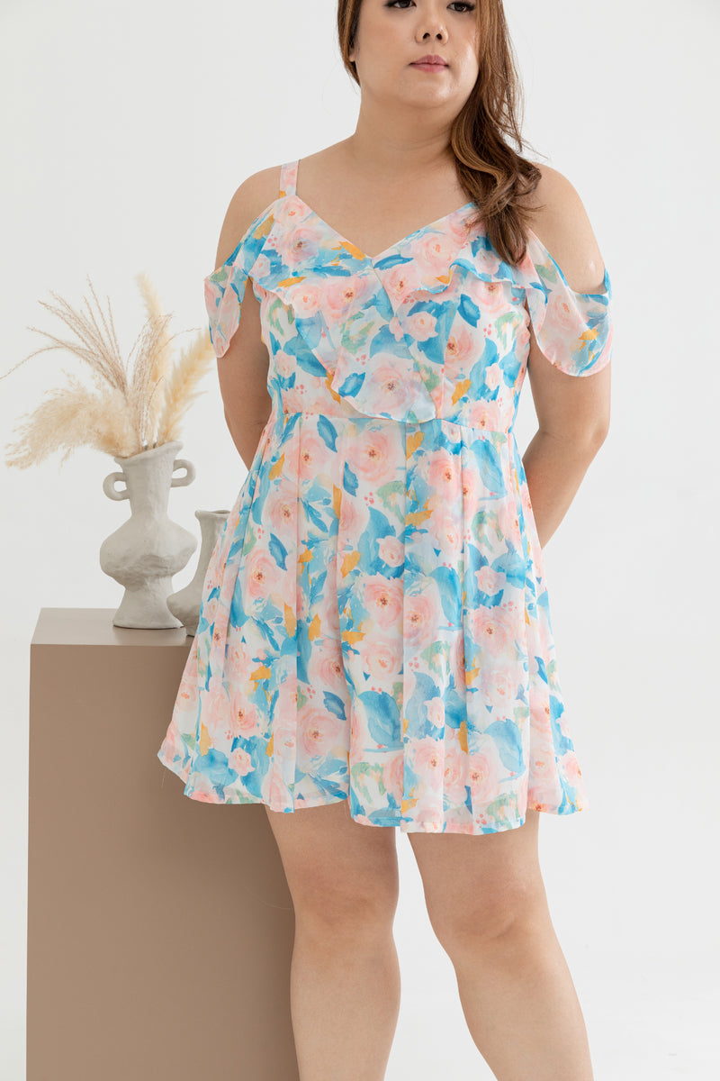 Cold Shoulder Chiffon Romper (Watercolor)