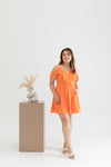 Cold Shoulder Textured Chiffon Romper (Mandarin Orange)