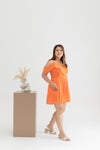 Cold Shoulder Textured Chiffon Romper (Mandarin Orange)