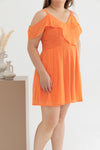 Cold Shoulder Textured Chiffon Romper (Mandarin Orange)