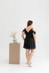 Cold Shoulder Textured Chiffon Romper (Black)