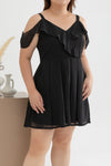 Cold Shoulder Textured Chiffon Romper (Black)