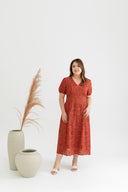 Embroidery Eyelet Scallop Hem Midi Dress (Burnt Orange)