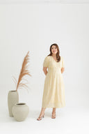 Embroidery Eyelet Scallop Hem Midi Dress (Sunshine)