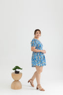 Back-Ribbon Flare Leg Skater Romper  (édition limitée print - Blue Windsflower)