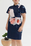 Detachable Mandarin Collar Shift Dress (édition limitée print - Navy Florals)