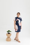 Detachable Mandarin Collar Shift Dress (édition limitée print - Navy Florals)